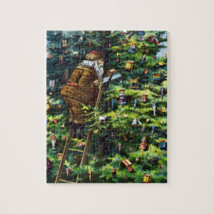 Vintage Christmas, Victorian Santa Claus with Tree Jigsaw Puzzle
