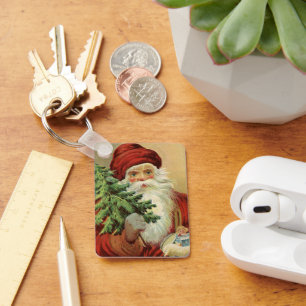 Vintage Christmas, Victorian Santa Claus with Tree Key Ring