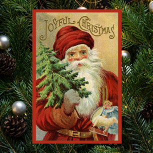 Vintage Christmas, Victorian Santa Claus with Tree Poster