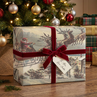 Vintage Christmas Victorian Santa Claus Wrapping Paper Sheet