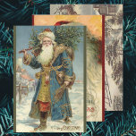 Vintage Christmas, Victorian Santa Claus Wrapping Paper Sheet<br><div class="desc">Vintage illustration Christmas holiday images featuring three different Victorian Santa Claus scenes.</div>