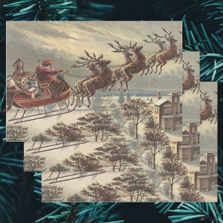 Vintage Christmas Victorian Santa Claus Wrapping Paper Sheet