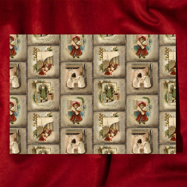 Vintage Christmas Vignettes on Artisan Background Tissue Paper (Creator Uploaded)