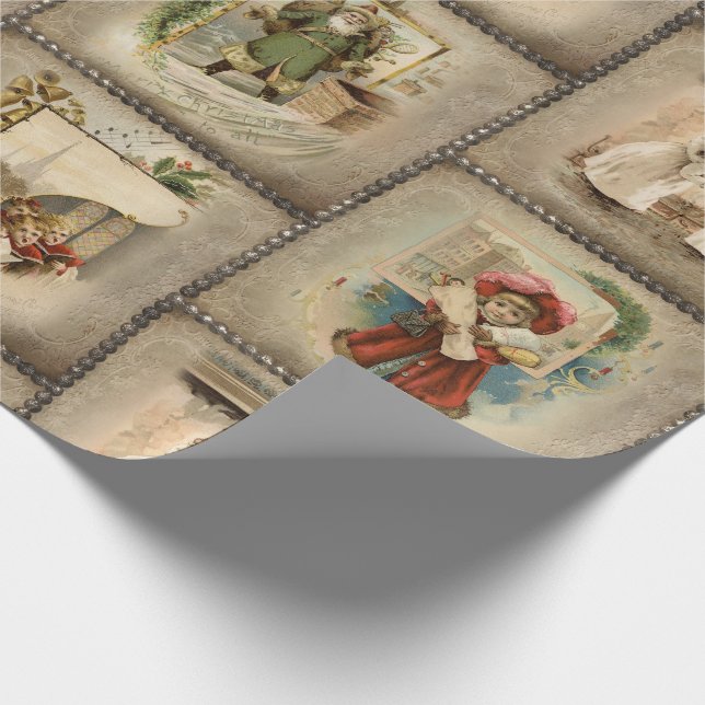 Vintage Christmas Vignettes on Artisan Background Wrapping Paper (Corner)