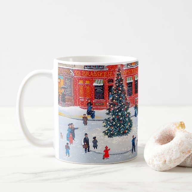 Vintage Christmas Village Coffee Mug (With Donut)