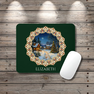 Vintage Christmas Village Doily Mouse Mat