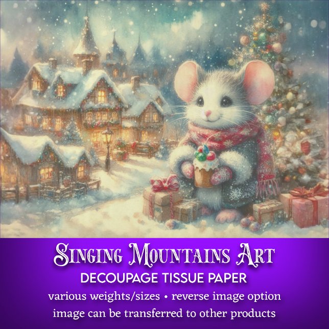 Vintage Christmas Village Festive Mouse Decoupage Tissue Paper (Creator Uploaded)
