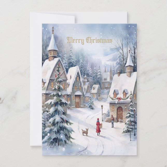 Vintage Christmas Village Holiday Greeting Card (Front)