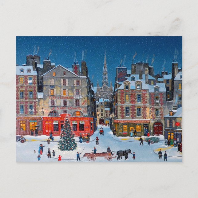 Vintage Christmas Village Holiday Postcard (Front)