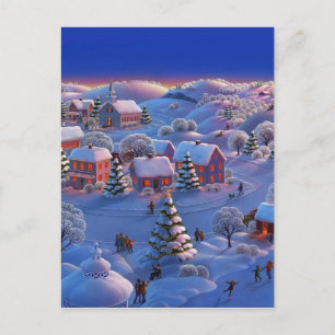 Vintage Christmas Village Holiday Postcard