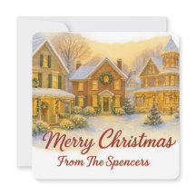 Vintage Christmas Village & Holly Photo