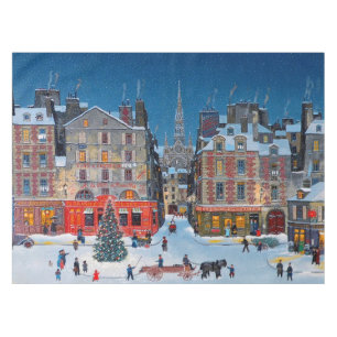 Vintage Christmas Village horse drawn cart Tablecloth