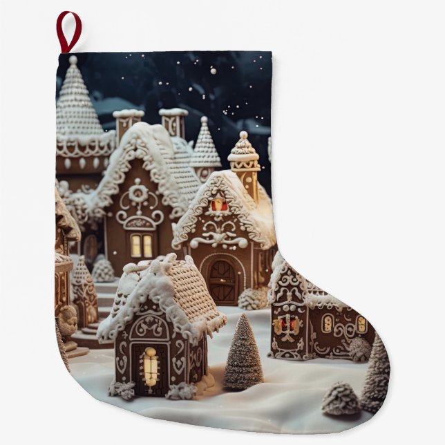 Vintage Christmas village Large Christmas Stocking (Front)