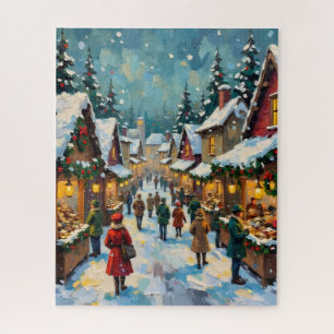 Vintage Christmas Village Market Festive Winter Jigsaw Puzzle