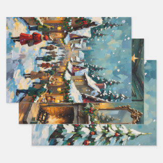 Vintage Christmas Village Market | Festive Winter  Wrapping Paper Sheet