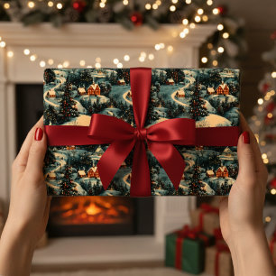 Vintage Christmas Village Pattern Wrapping Paper