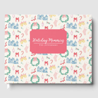 Vintage Christmas Village Personalise Holiday Card Guest Book