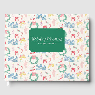 Vintage Christmas Village Personalise Holiday Card Guest Book
