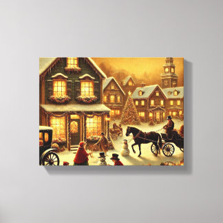 Vintage Christmas Village Scene Victorian Holiday Canvas Print