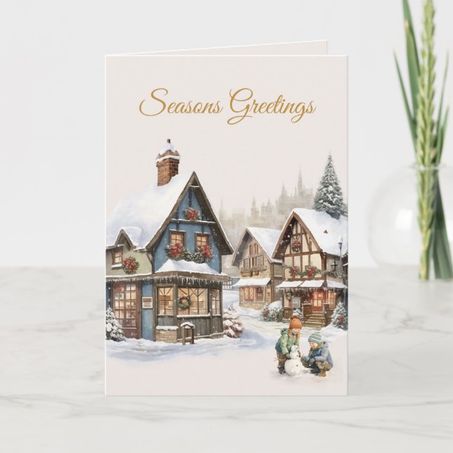 Vintage Christmas Village: Seasons Greeting's Card (Front)