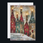 Vintage Christmas Village Season's Greetings Holiday Card<br><div class="desc">Cute vintage Christmas greeting card with the painting of a red and green village with candles . Text says, "Season's Greetings" but is customisable for your own greeting. Personalised on the back with your message and name. Contact me for assistance with your customisation or to request additional matching or coordinating...</div>