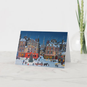 Vintage Christmas Village Shopping Lights Card