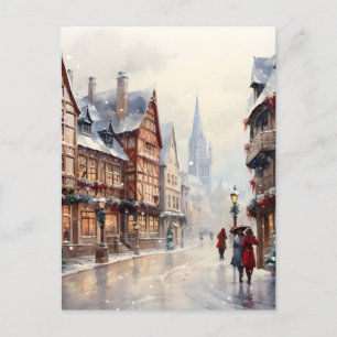 Vintage Christmas Village Street Holiday Announcement Postcard