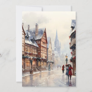 Vintage Christmas Village Street Holiday Card