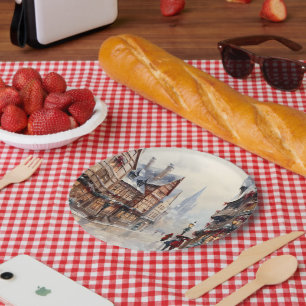 Vintage Christmas Village Street Holiday Paper Plate