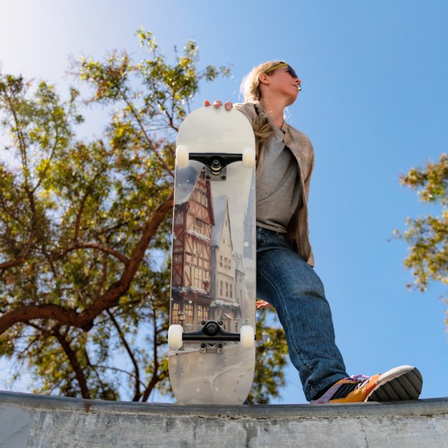 Vintage Christmas Village Street Holiday Skateboard (Outdoor 1)