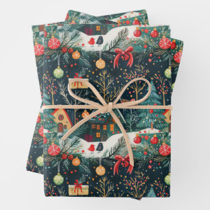 Vintage Christmas Village Wrapping Paper