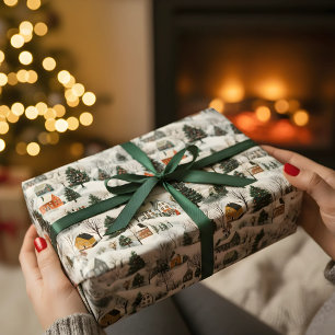 Vintage Christmas Village Wrapping Paper