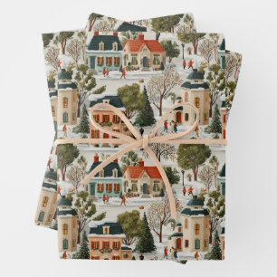 Vintage Christmas Village Wrapping Paper