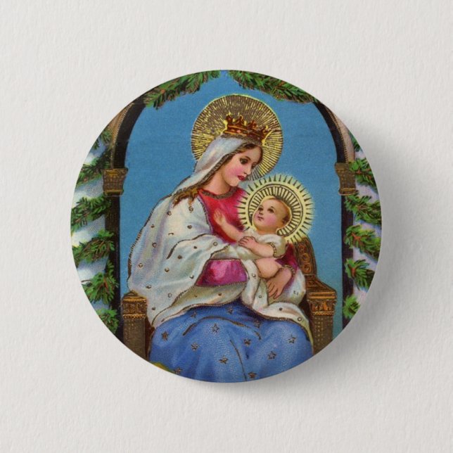 Vintage Christmas Virgin Mary Baby Jesus Button (Front)