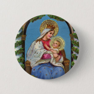 Vintage Christmas Virgin Mary Baby Jesus Button