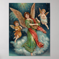 Vintage Christmas Wall Art | Angels and Harp
