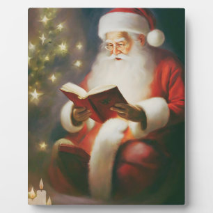 Vintage Christmas Wall Art Reading Santa Plaque