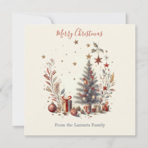 Vintage Christmas Watercolor Image Holiday Card