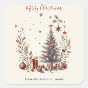 Vintage Christmas Watercolor Image Square Sticker