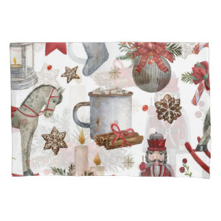 Vintage Christmas: Watercolor Toy Illustrations Pillowcase
