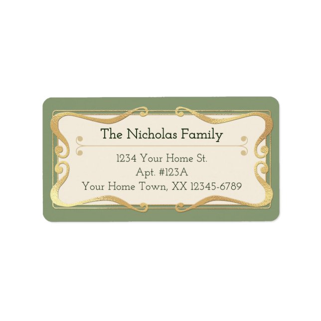 Vintage Christmas Whimsy Gold Pre-Printed Address Label (Front)