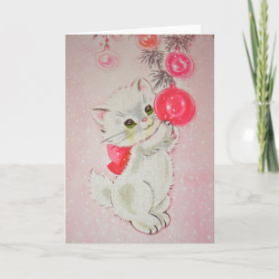 Vintage Christmas White Kitty Holiday Card
