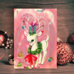 Vintage Christmas White Reindeer Holiday Card<br><div class="desc">Vintage Christmas White Reindeer With Ornaments</div>