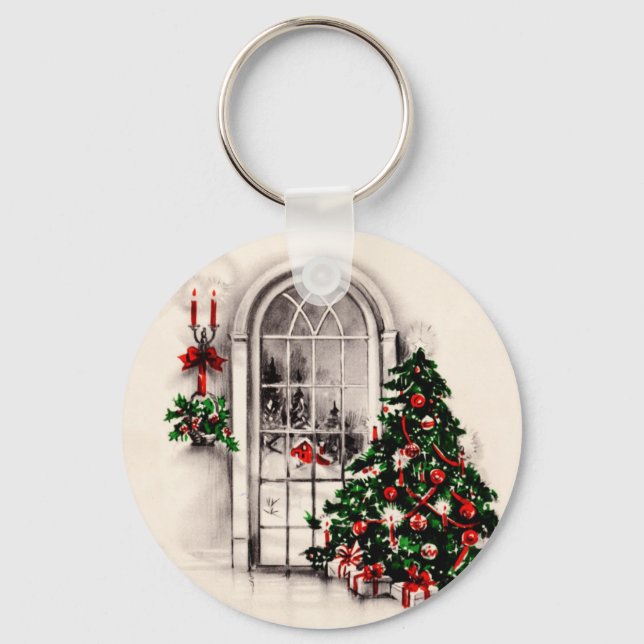 Vintage Christmas Window Keychain (Front)