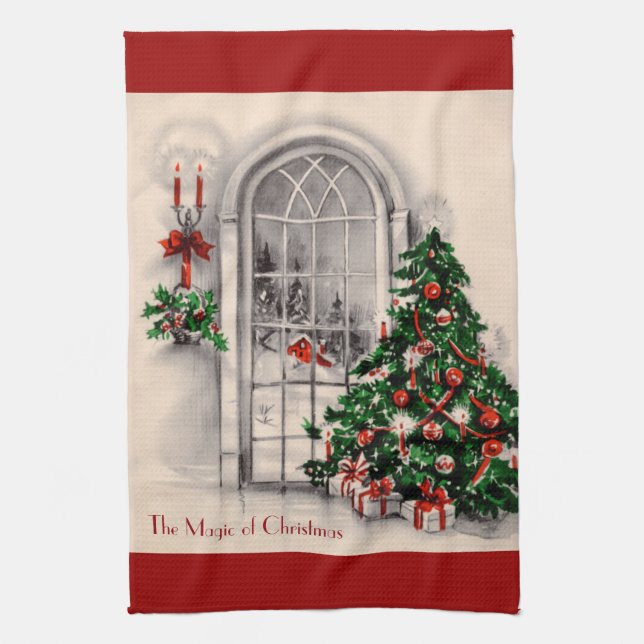 Vintage Christmas Window Kitchen Towel (Vertical)