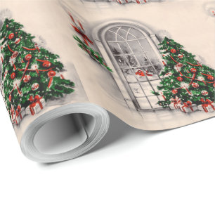 Vintage Christmas Window Wrapping Paper