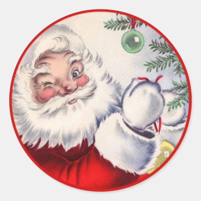 Vintage Christmas Winking Santa Claus Sticker (Front)