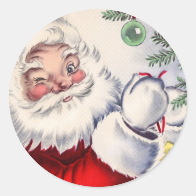 Vintage Christmas Winking Santa Claus Sticker (Front)