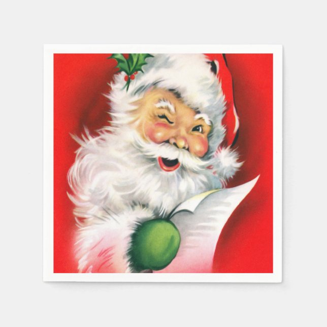 Vintage Christmas Winking Santa Napkin (Front)
