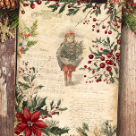 Vintage Christmas Winter Botanical Decoupage Tissue Paper<br><div class="desc">Old world symbols of Christmas,  including festive red poinsettia and holly berries,  adorable Victorian child,  antique handwriting and musical notation on an aged parchment background.</div>